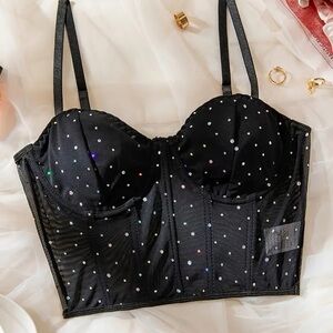 Black Polka Dot Bustier Top